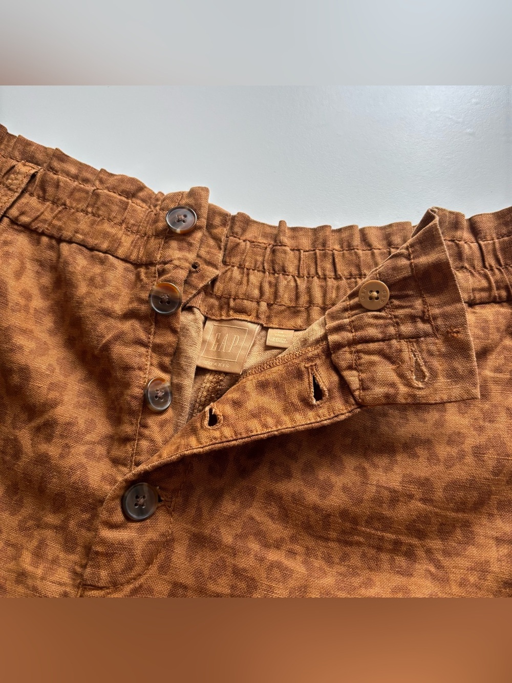 Gap Khakis animal print shorts 14 tall linen cotton blend brown tan leopard - Picture 5 of 12